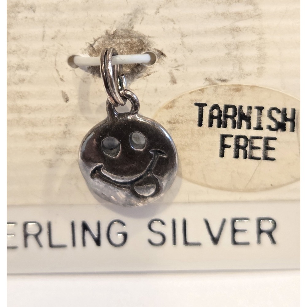 Small Smile Face Tongue Vintage Sterling Silver Bracelet Charm Pendant Orig
